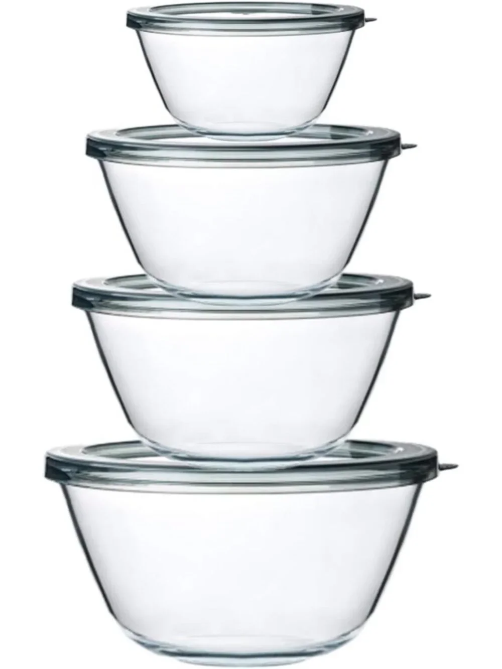 Set of 4 Glass Mixing Bowls with Lids - 0.8 to 4.8 Qt Storage & Prep Bowls